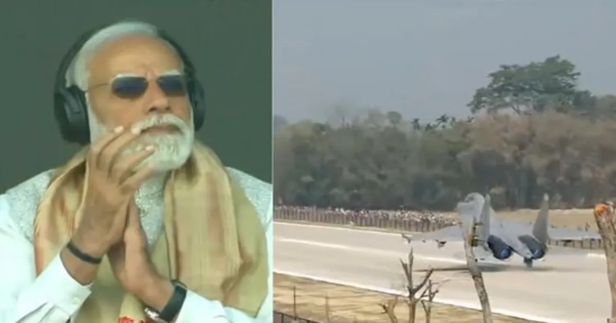 PM Modi Watches IAF Fighter Jets and Helicopters Perform at Assam's New Emergency Landing Strip