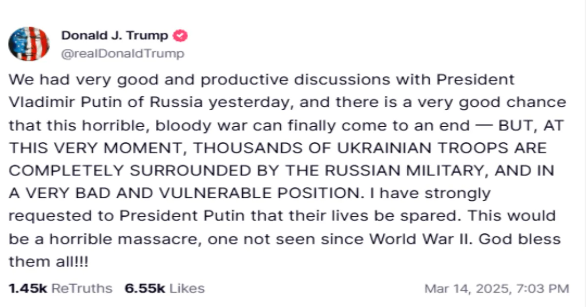 #Breaking: Trump Says Very Good Chance for Ukraine-Russia Peace