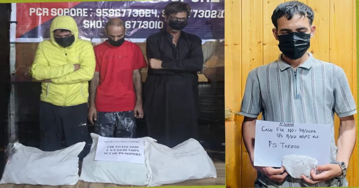 J&K Police Arrest Four Drug Peddlers In Sopore Anti-Drug Operation