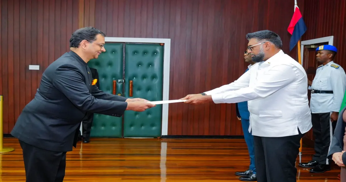 Indian Envoy Presents Credentials To Guyana President, Emphasises Bilateral Cooperation
