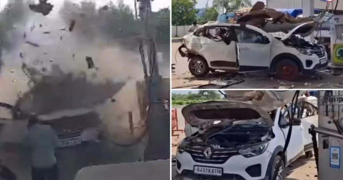 CNG Car Erupts In Flames During Refuelling At Vadodara Station Along Gujarat’s NH-48 Road