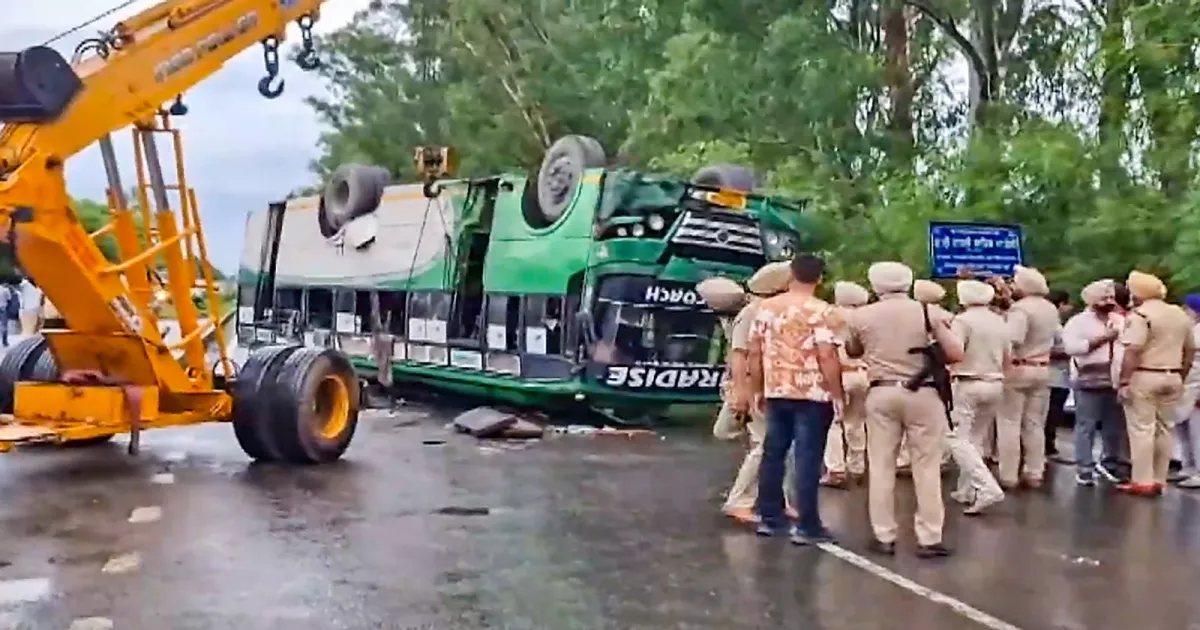 Bus Overturns on Jalandhar-Pathankot Road, One Dead