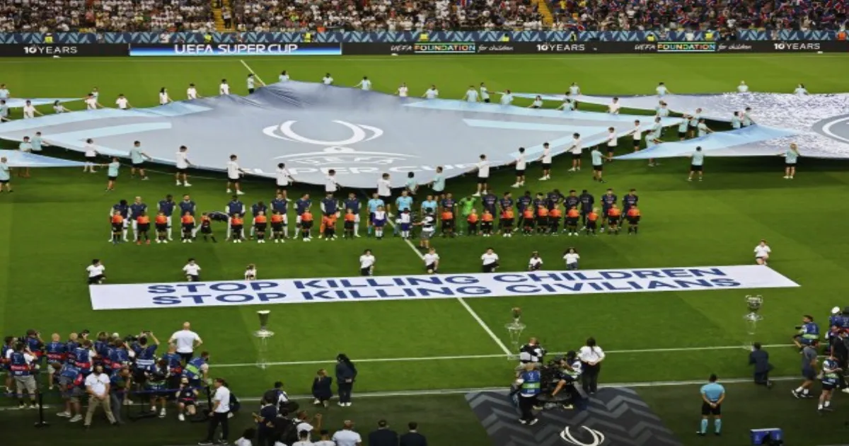 UEFA Unveils Powerful Banner Supporting War-Zone Children