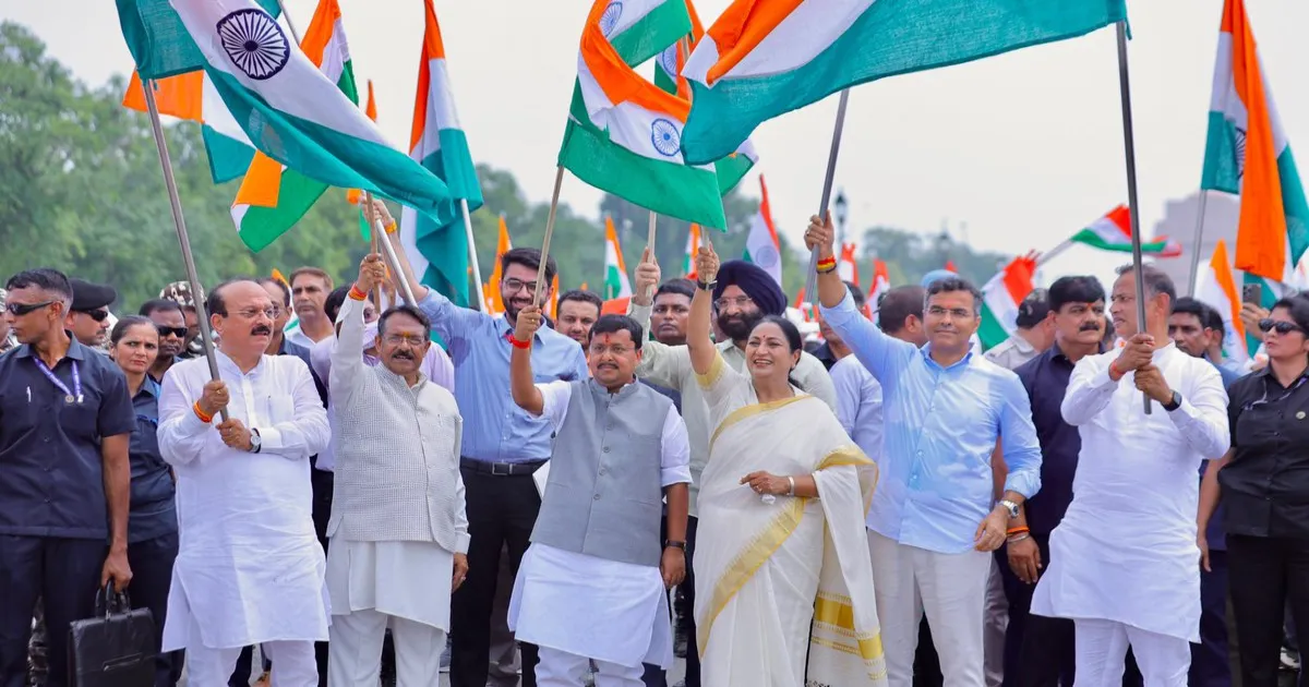 Nitin Nabin, Delhi CM Rekha Gupta Lead Tiranga Yatra At Kartavya Path