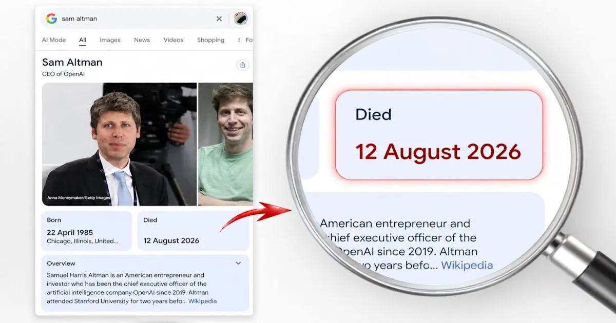 Google Search Falsely Lists Sam Altman As Dead, Error Traced To Wikipedia