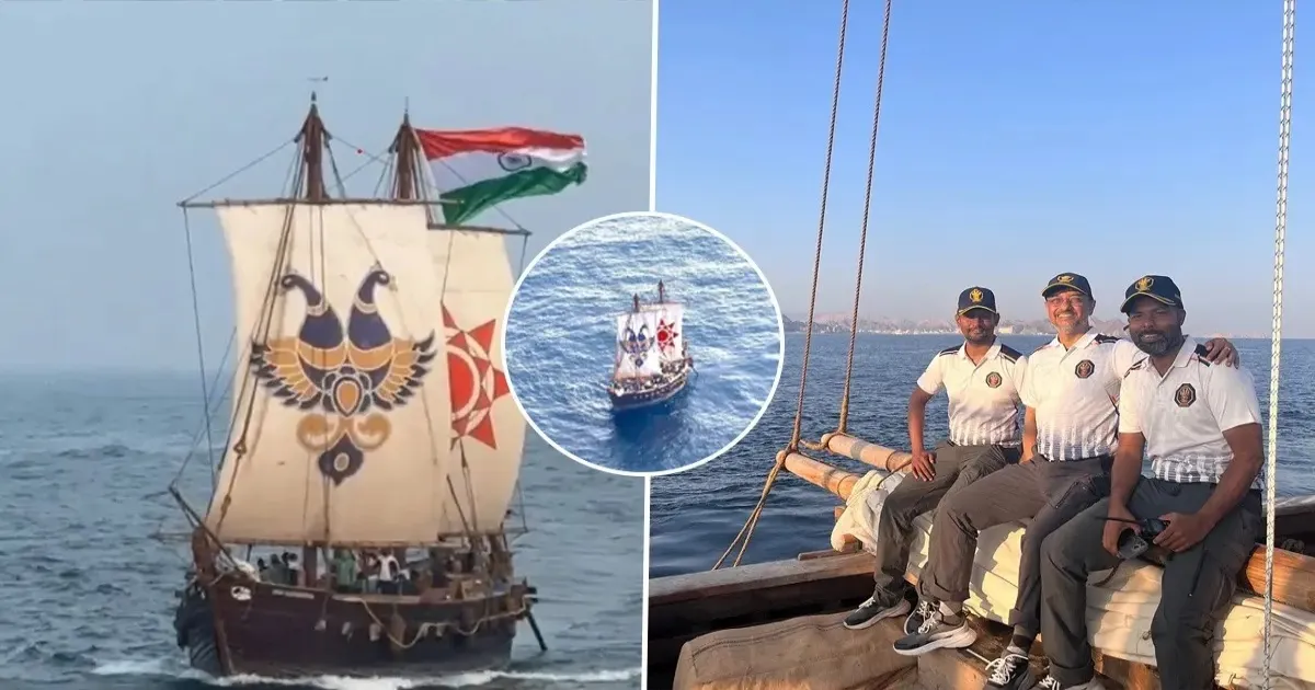 INSV Kaundinya Completes Epic Voyage: Ancient Stitched Ship Reaches Oman