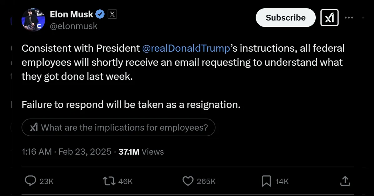 report-or-resign-musks-ultimatum-throws-us-federal-work