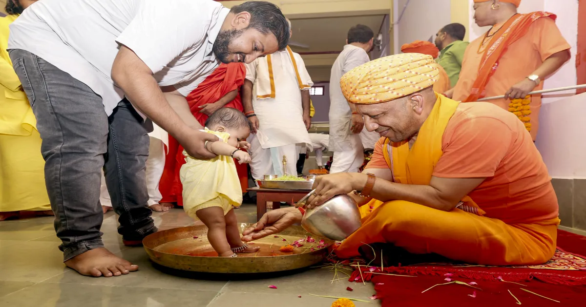 Yogi Adityanath Leads Sacred Kanya Pujan Ritual at Gorakhnath Temple