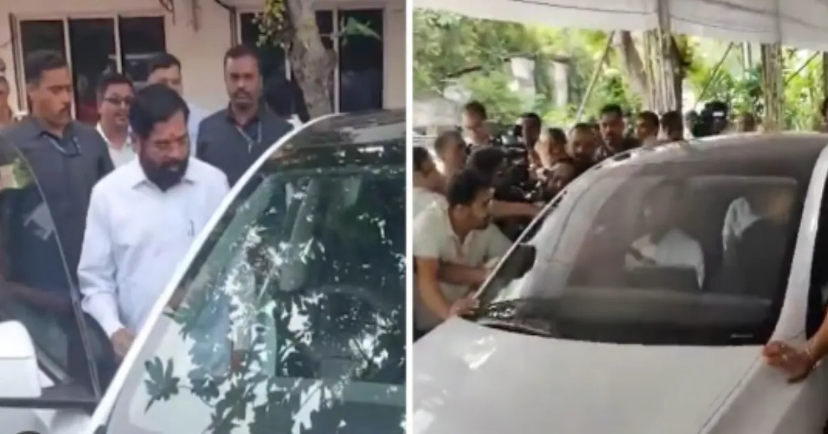 “Right Car, Right City!” Eknath Shinde Cruises in Luxe Tesla After Mumbai Showroom Launch 