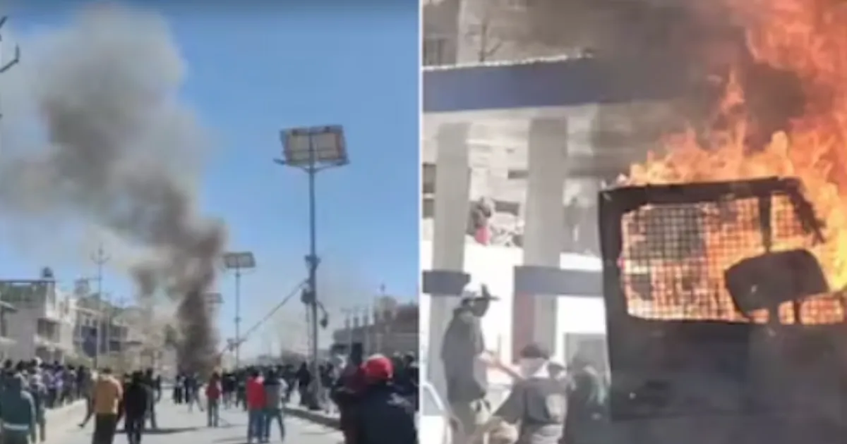 Ladakh Erupts As Protesters Torch Police Van Over Statehood