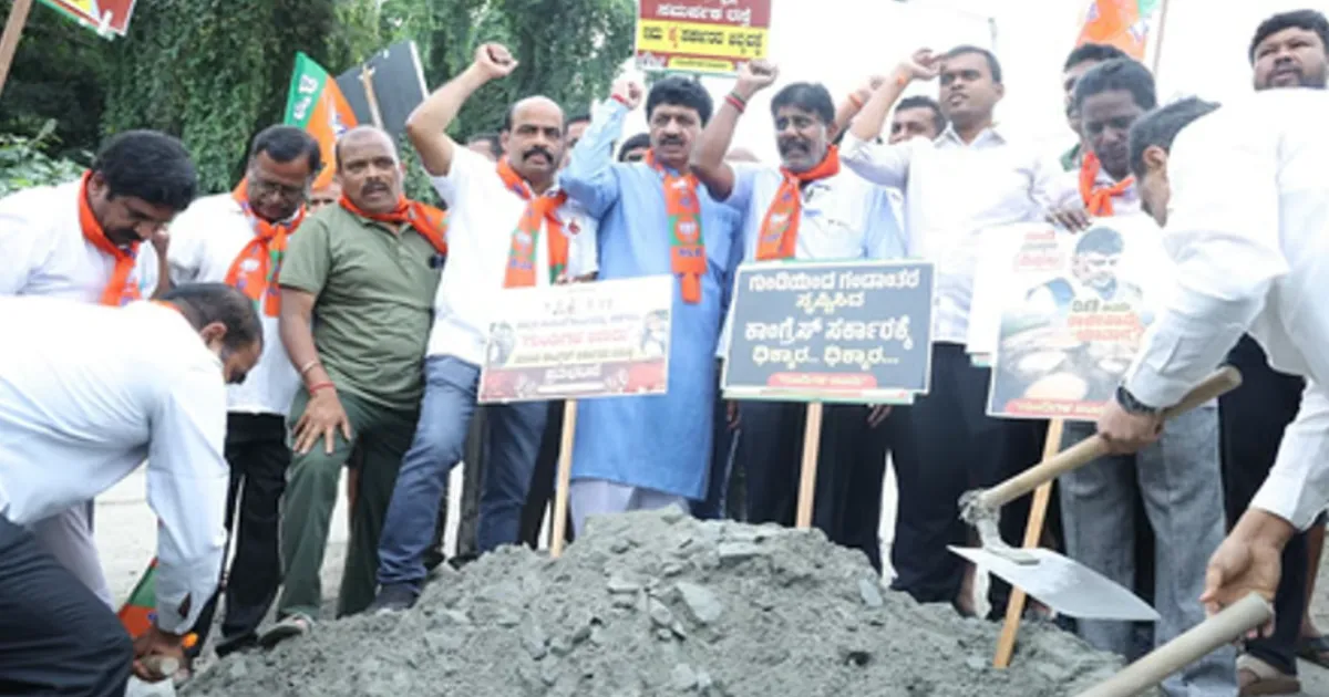 Karnataka pothole politics: BJP fills craters as Congress sets repair deadline