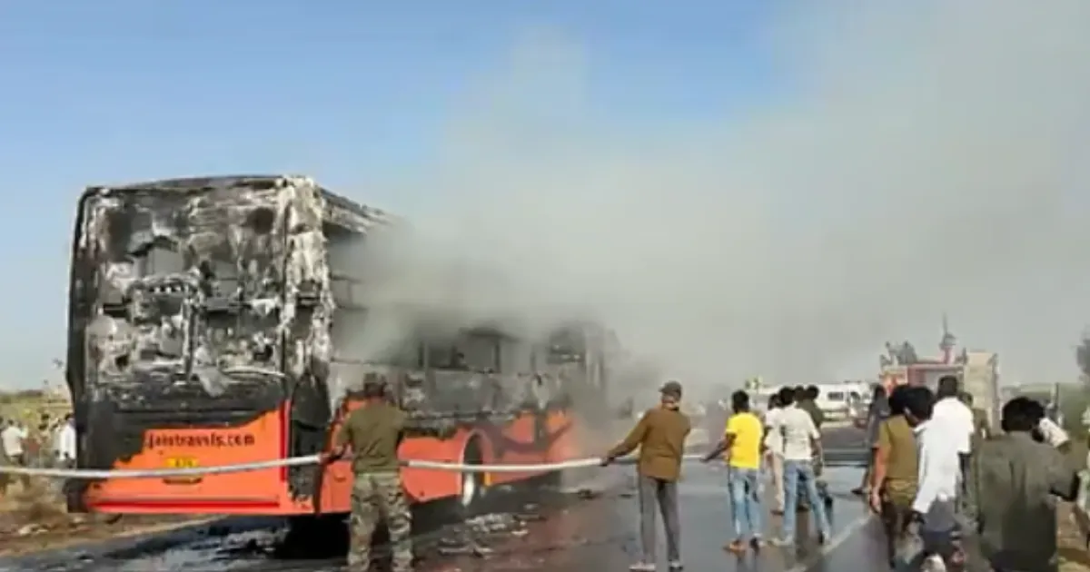 Bus Fire Tragedy: 20 Burnt Alive, 16 Critical After Private Coach Erupts in Flames