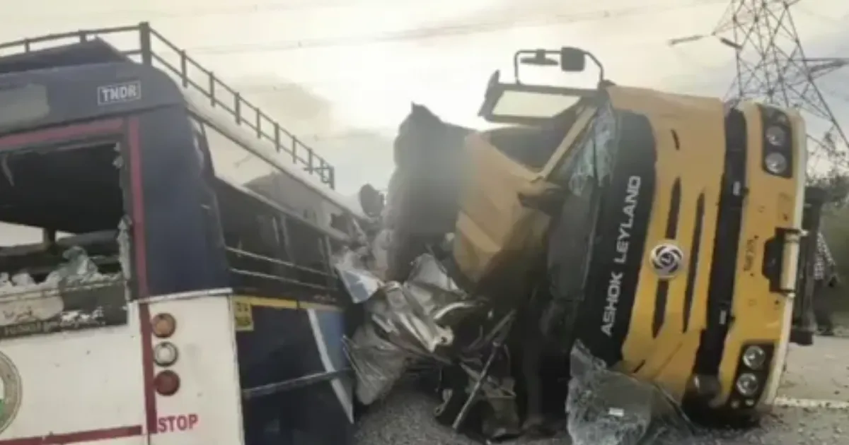 speeding-truck-on-wrong-side-crashes-into-bus-in-telang