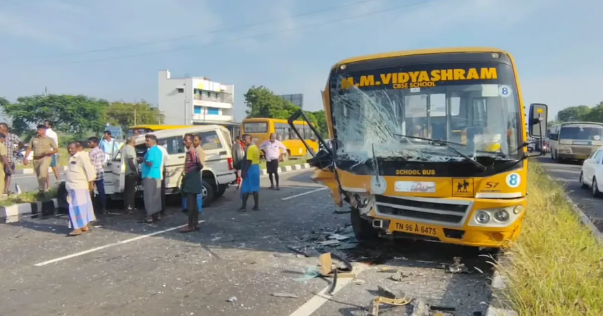 High-Speed Car Crosses Median, Collides Head-On with School Van in Tirunelveli; One Dead