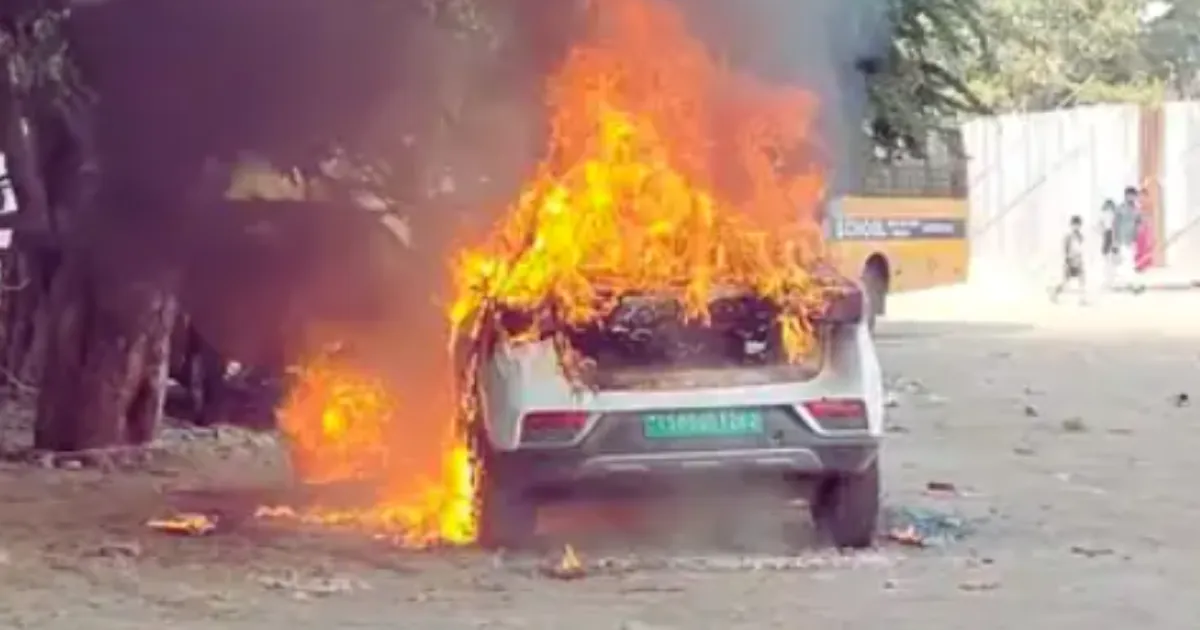 Electric Car Catches Fire Near Hyderabad’s NTR Stadium, Blaze Controlled With No Injuries