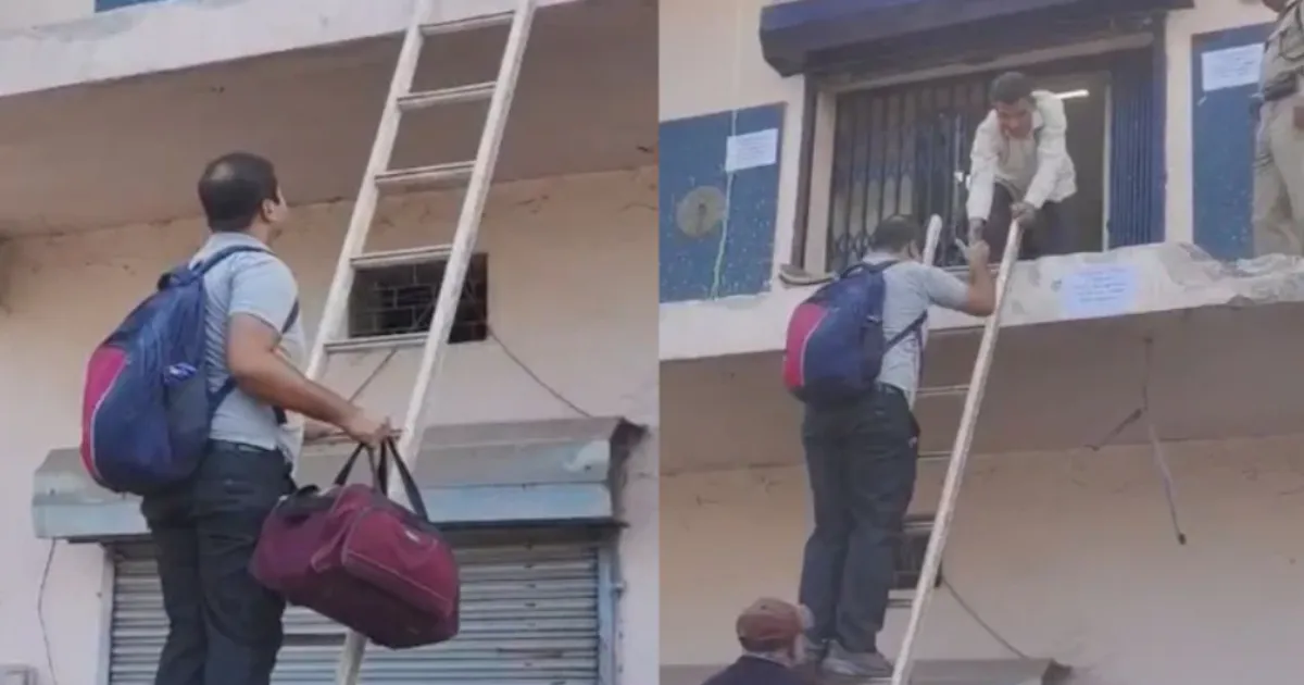 sbi-bhadrak-branch-uses-makeshift-ladder-after-anti-enc