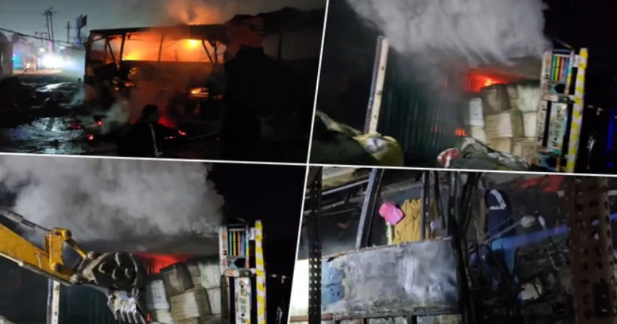 Bus from Nepal Border to Delhi Catches Fire After Collision; 3 Burned Alive, Rescue Efforts Underway