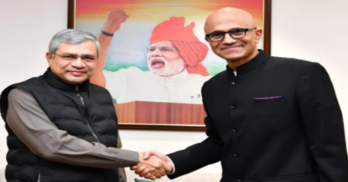 Satya Nadella Unveils Microsoft’s Record $17.5 Billion India Investment in Meeting With Vaishnaw