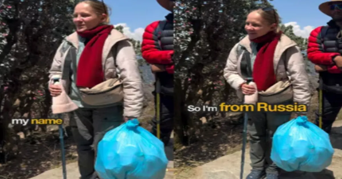 Russian Woman Cleans Litter on Chandrashila Trek, Appeals for Respectful Himalayan Tourism