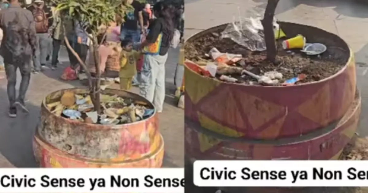 Delhi’s Palam Market Flower Pots Filled With Trash Sparks Civic Debate