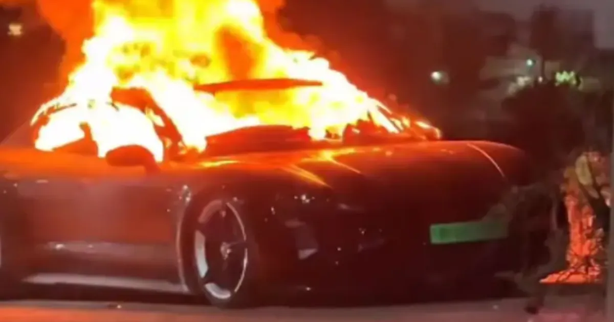 Porsche Taycan Worth Crores Reduced to Ashes in Dramatic Indore Roadside Blaze
