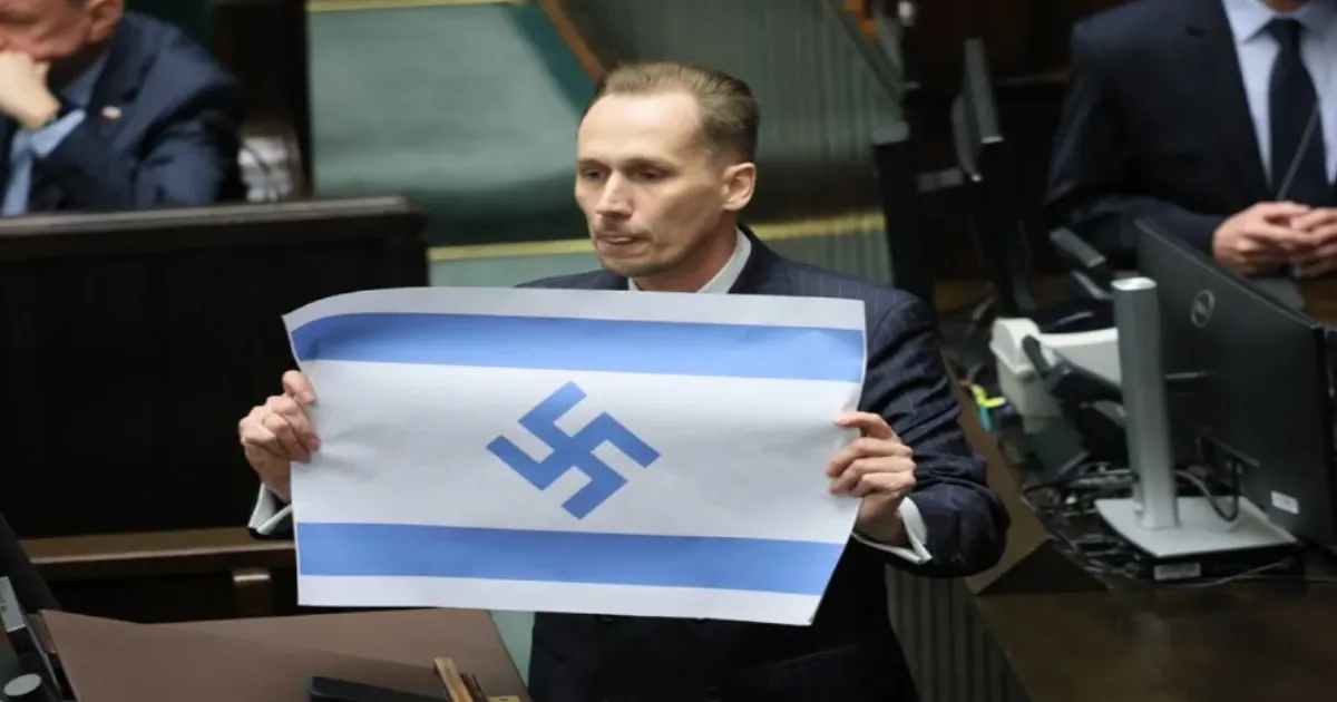 Polish MP Konrad Berkowicz Displays Swastika oon Israeli Flag, Faces Parliamentary Penalty Motion