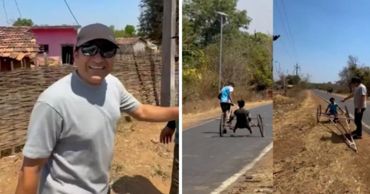Sachin Tendulkar Stops to Celebrate Children's Handmade Village Car