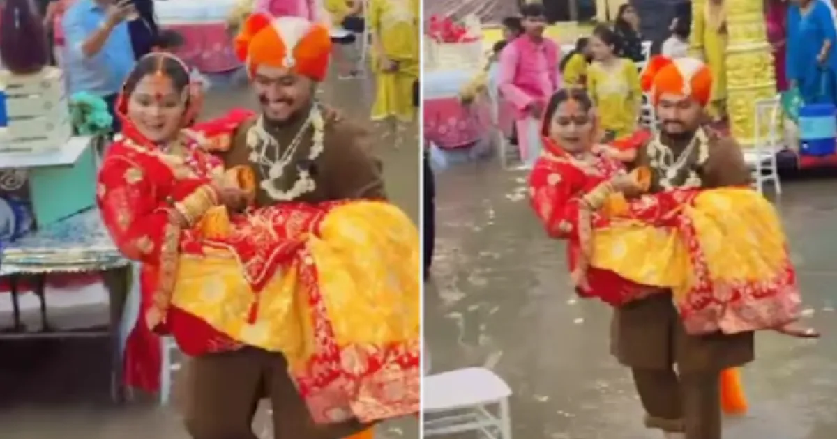 Groom Carries Bride Through Floodwater to Complete Wedding Rituals in Indore 