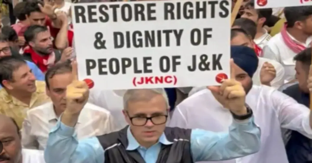 J&K CM Omar Abdullah Leads Jantar Mantar Protest For Statehood Restoration