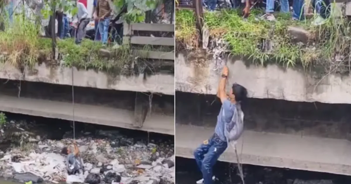 Locals Rescue Man From Delhi Drain Using Discarded Cable Amid Safety Concerns