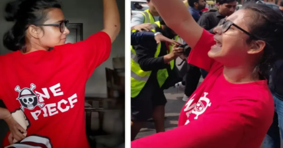 Detained at Jantar Mantar, AISA’s Neha Bora Draws Attention for Her One Piece T-Shirt