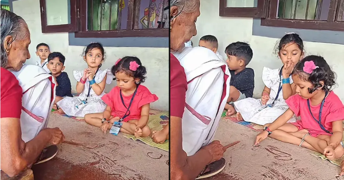 Kerala’s Ashaatti Ammumma Teaches Children Alphabet on Sand