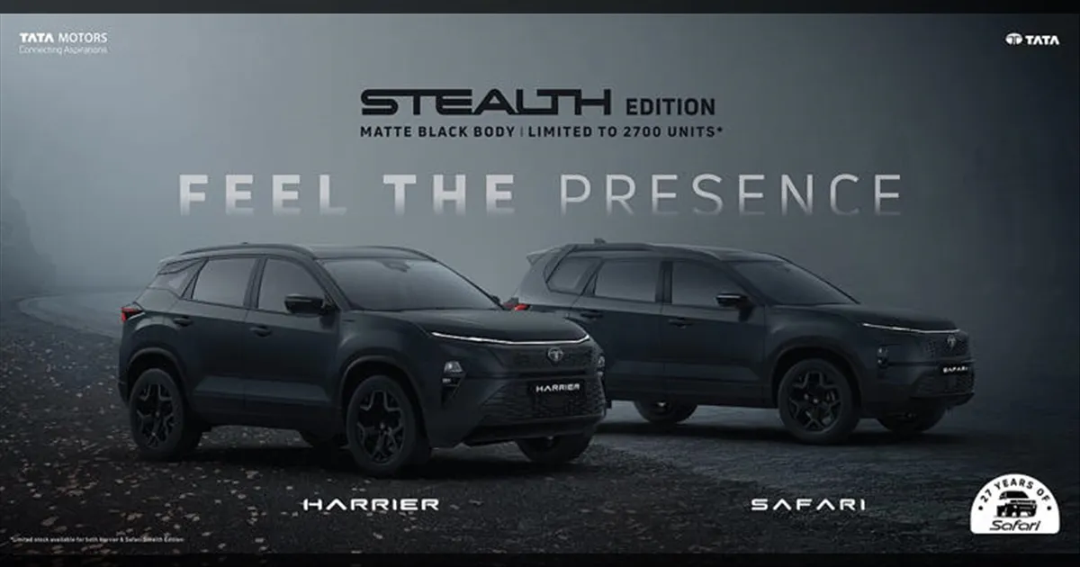Tata Unveils Exclusive Harrier and Safari Stealth Editions to Celebrate 27 Years of Safari Legacy