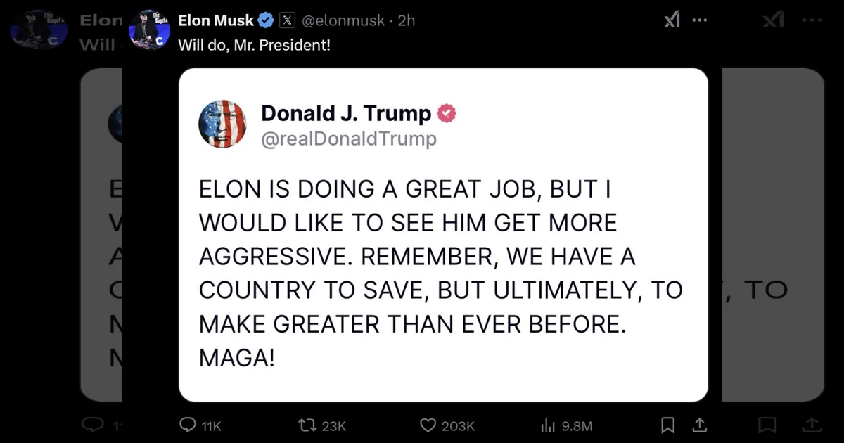 Trump Urges Musk to Speed Up DOGE Cuts, Musk Agrees