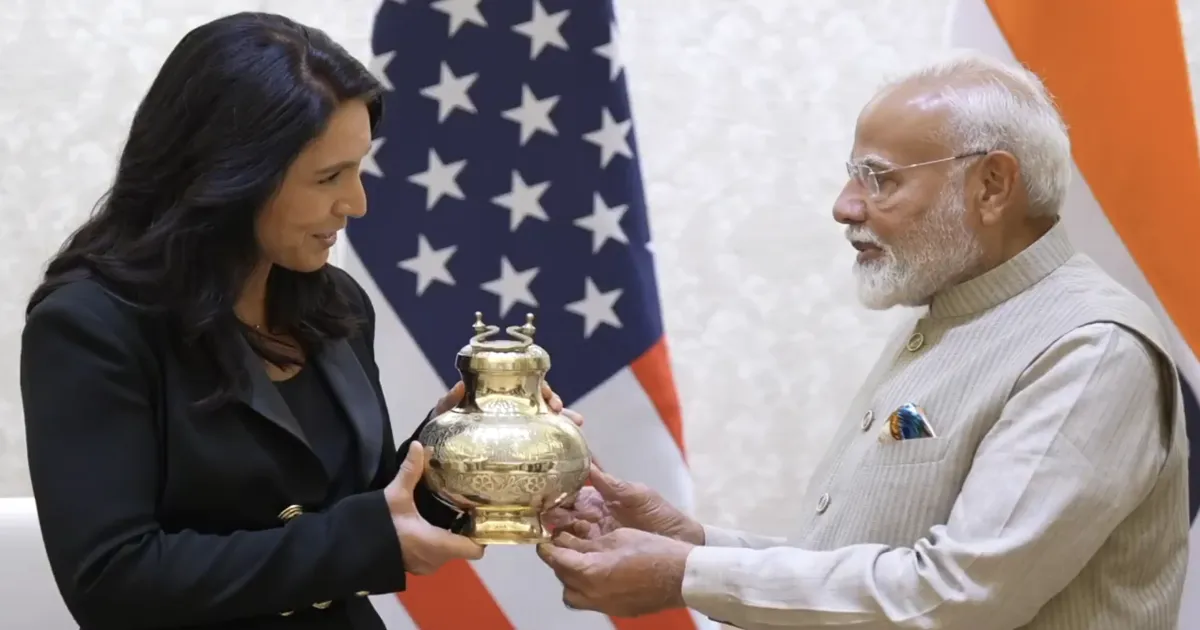 PM Modi Meets Tulsi Gabbard in Delhi; Gifts Gangajal from Mahakumbh