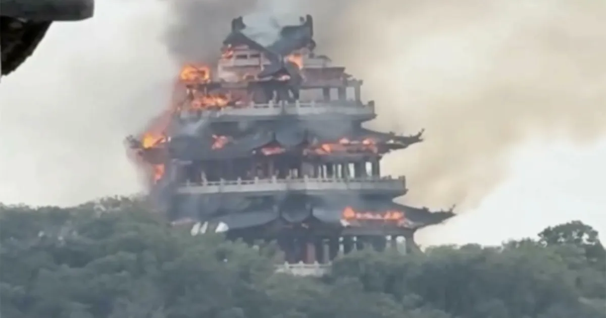 Tourist’s Candle Triggers Fire That Destroys Wenchang Pavilion Temple in China