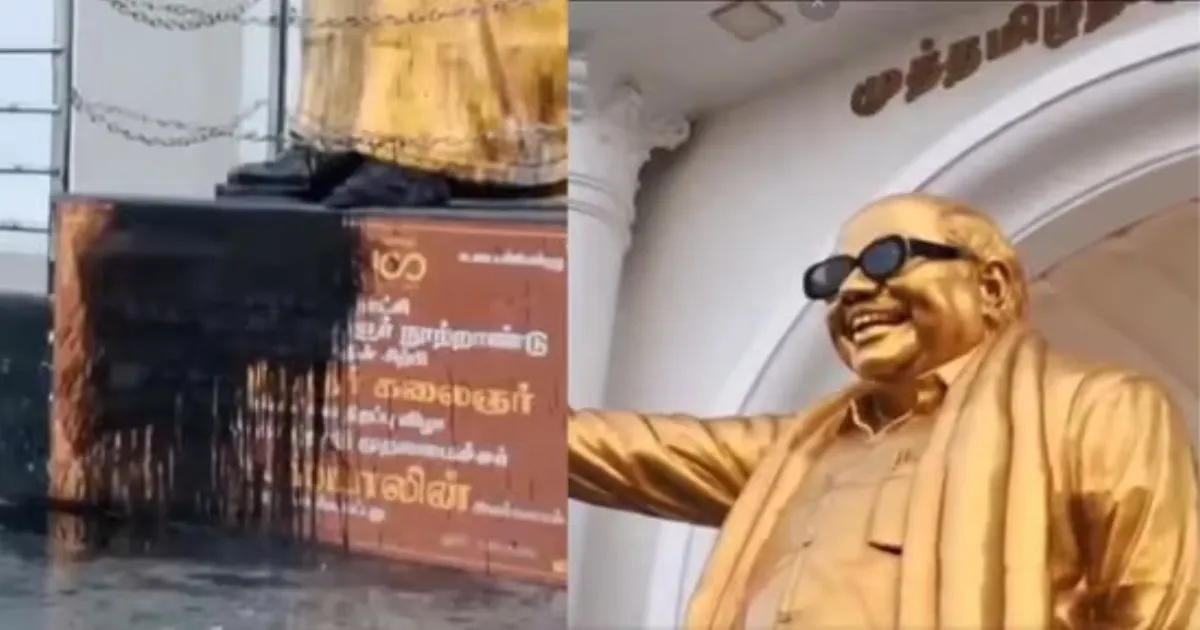 Outrage in Salem as Karunanidhi’s Statue Vandalized with Black Paint