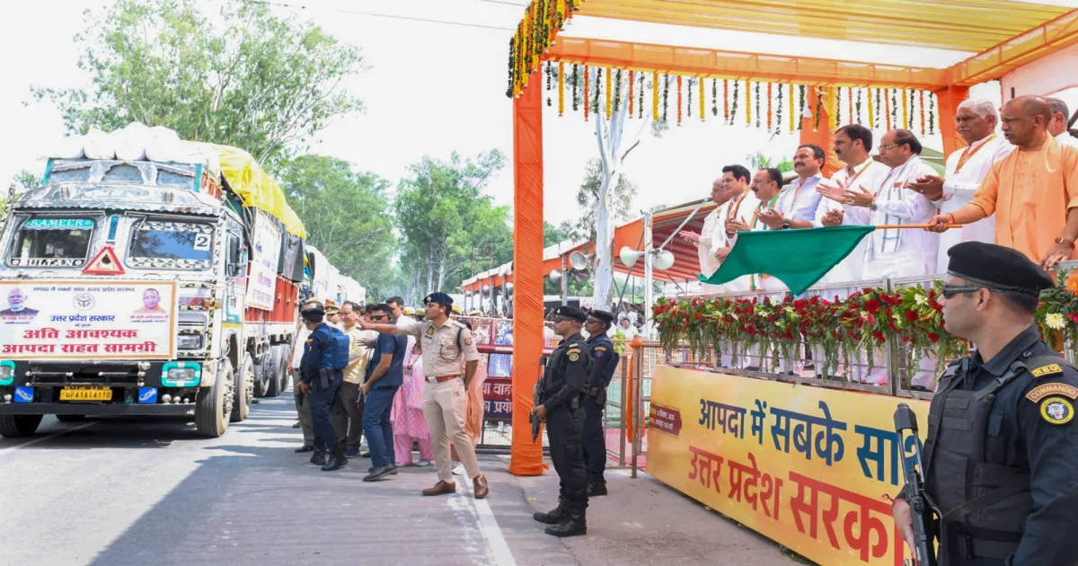 UP CM Flags Off 48 Flood-Relief Trucks for Uttarakhand, Himachal, Punjab