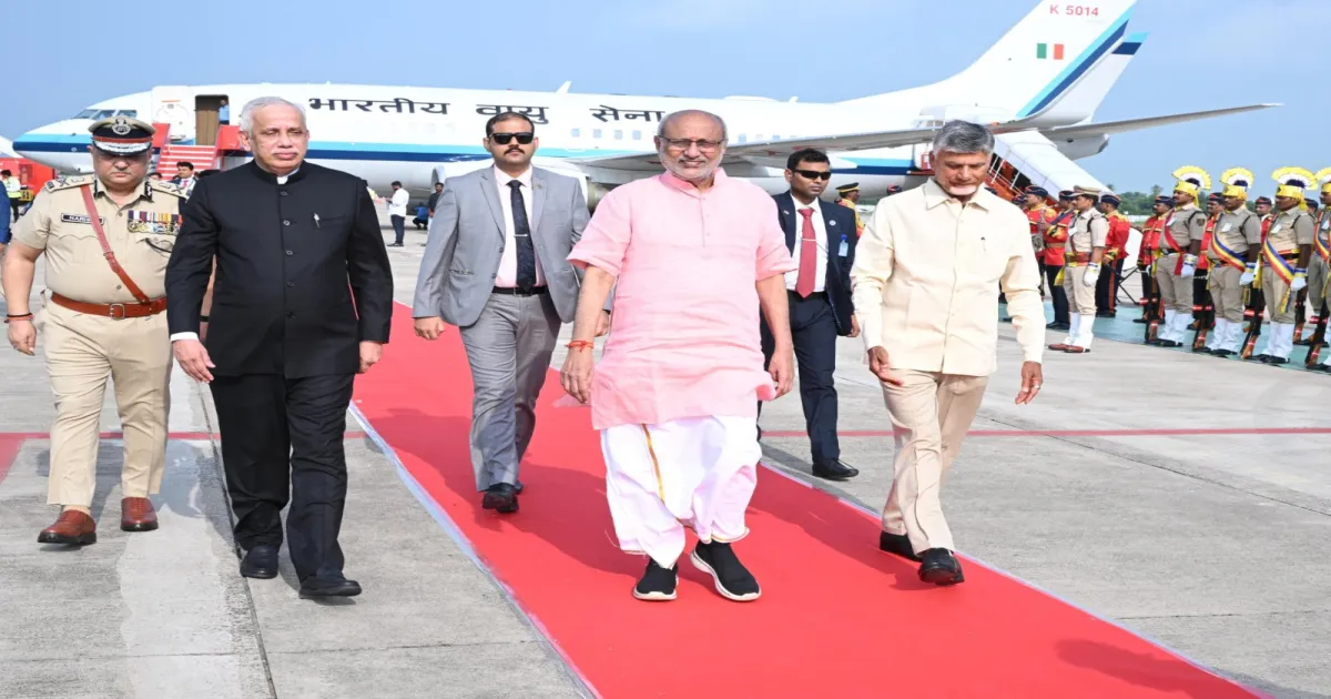 Vice President Radhakrishnan Reaches Vijayawada To Join Dasara Festivities
