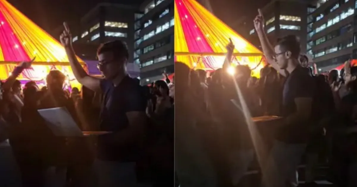 Office Worker Dances with Laptop at Diwali Bash as Internet Goes Wild