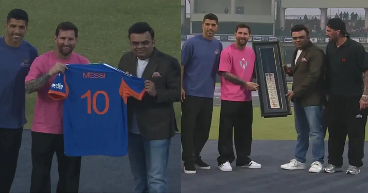 Lionel Messi Gets Team India Jersey and Cricket Bat from Jay Shah in Delhi