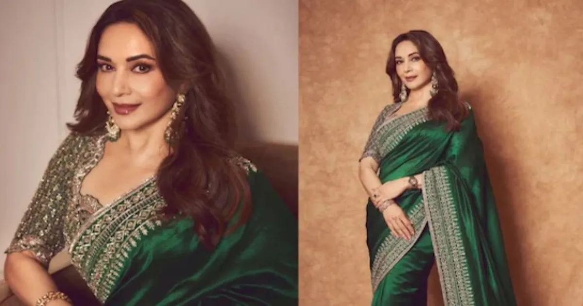 Madhuri Dixit Wears Rs 1.4 Lakh Green Silk Saree At Recent Public Appearance