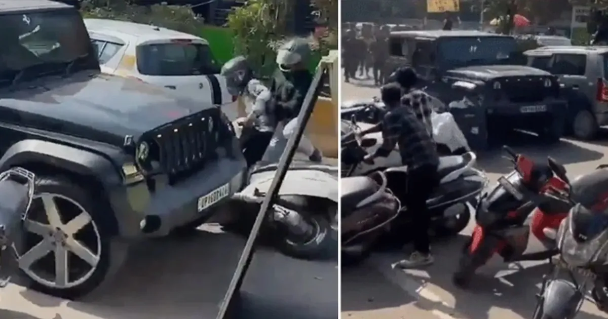 Mahindra Thar Hauls Burning Motorcycle 7 Km in Noida Highway Escape Bid