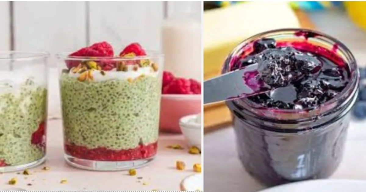 Upgrade Breakfast: Matcha Raspberry Chia Bowl With Blueberry Jam