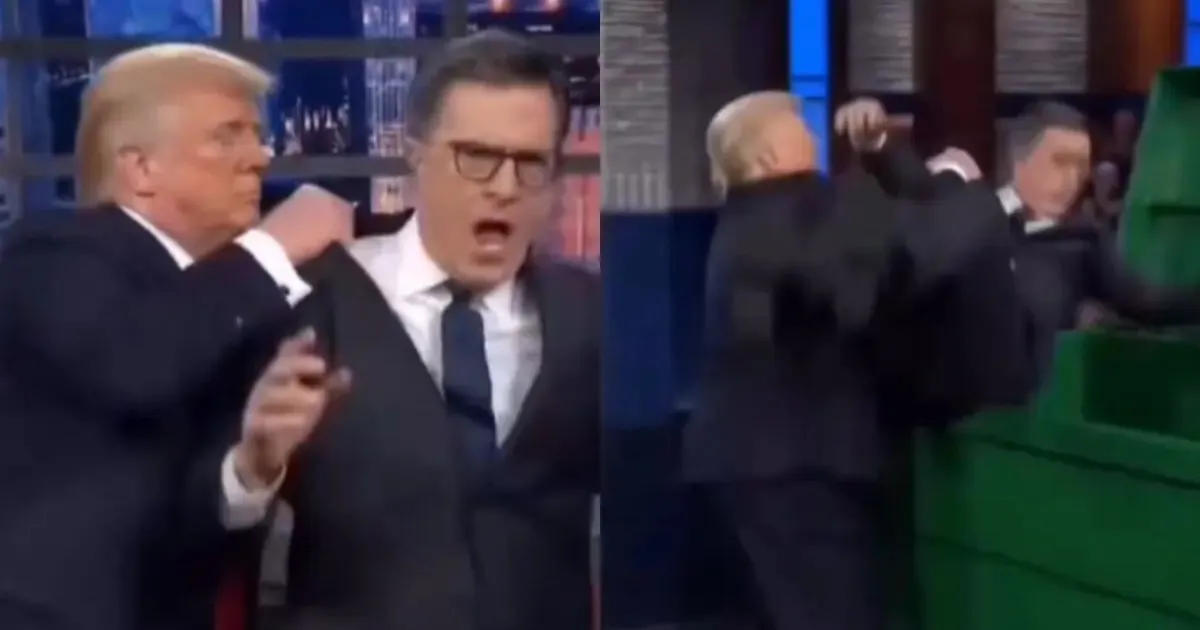 AI-Generated Clip Shows Trump Tossing Stephen Colbert Into Dumpster Before Dance
