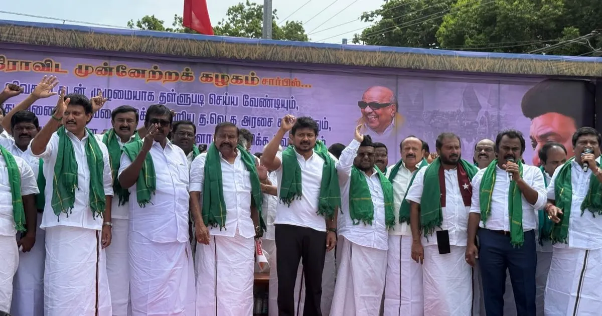 Udhayanidhi Stalin Leads DMK Protest Over Cauvery Water Crisis
