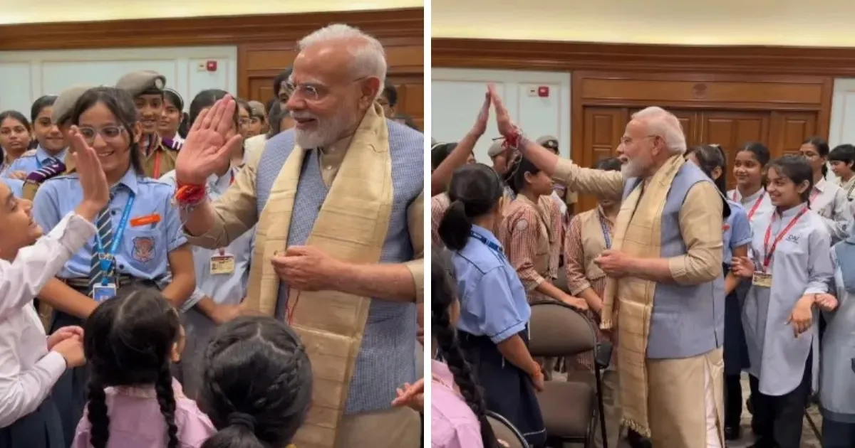 Raksha Bandhan: PM Modi Meets Schoolchildren In Delhi, Exchanges Hi-Fives And Smiles