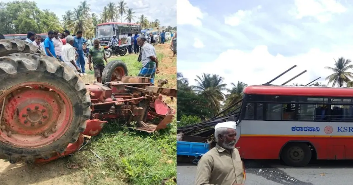 Karnataka Bus Driver Killed After Tractor Collision, Iron Rods Pierce Vehicle