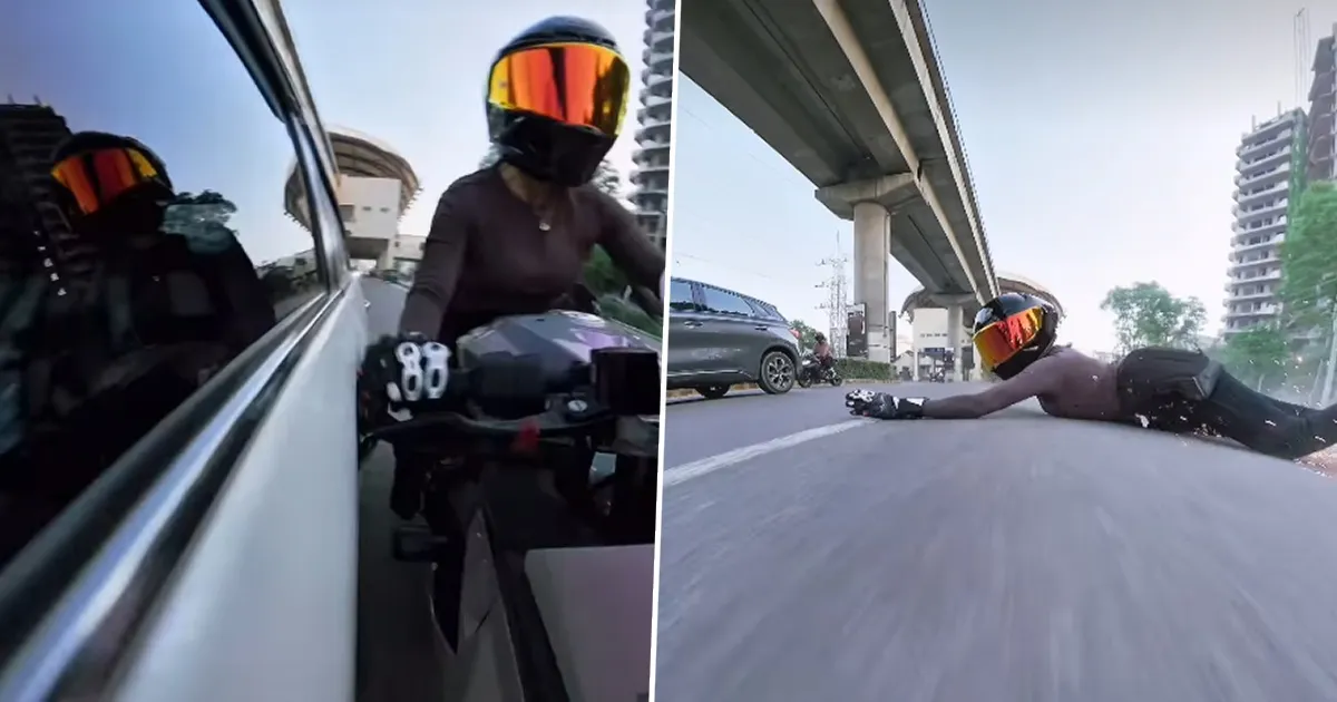 Gurugram Woman Riding Sports Bike Hit By Car After Confronting Driver Over Roadside Proximity
