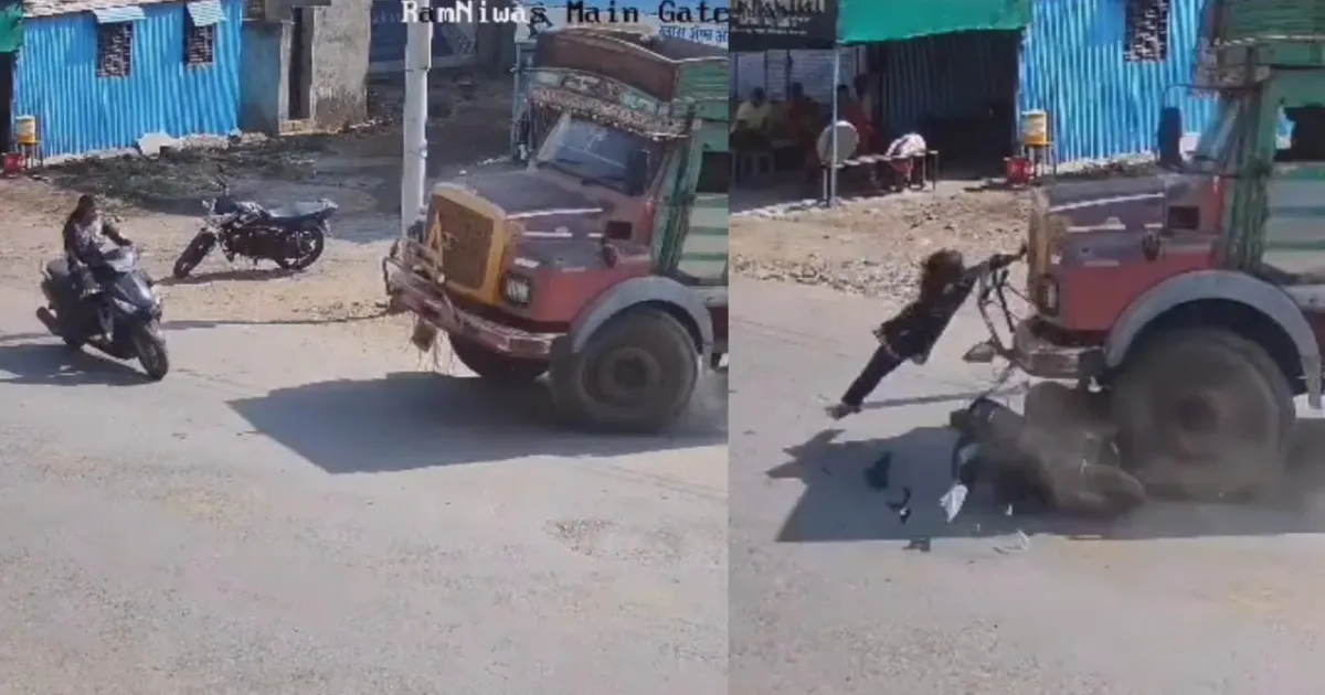 Girl Holds On To Truck Bumper After Scooty Collision In Maharashtra